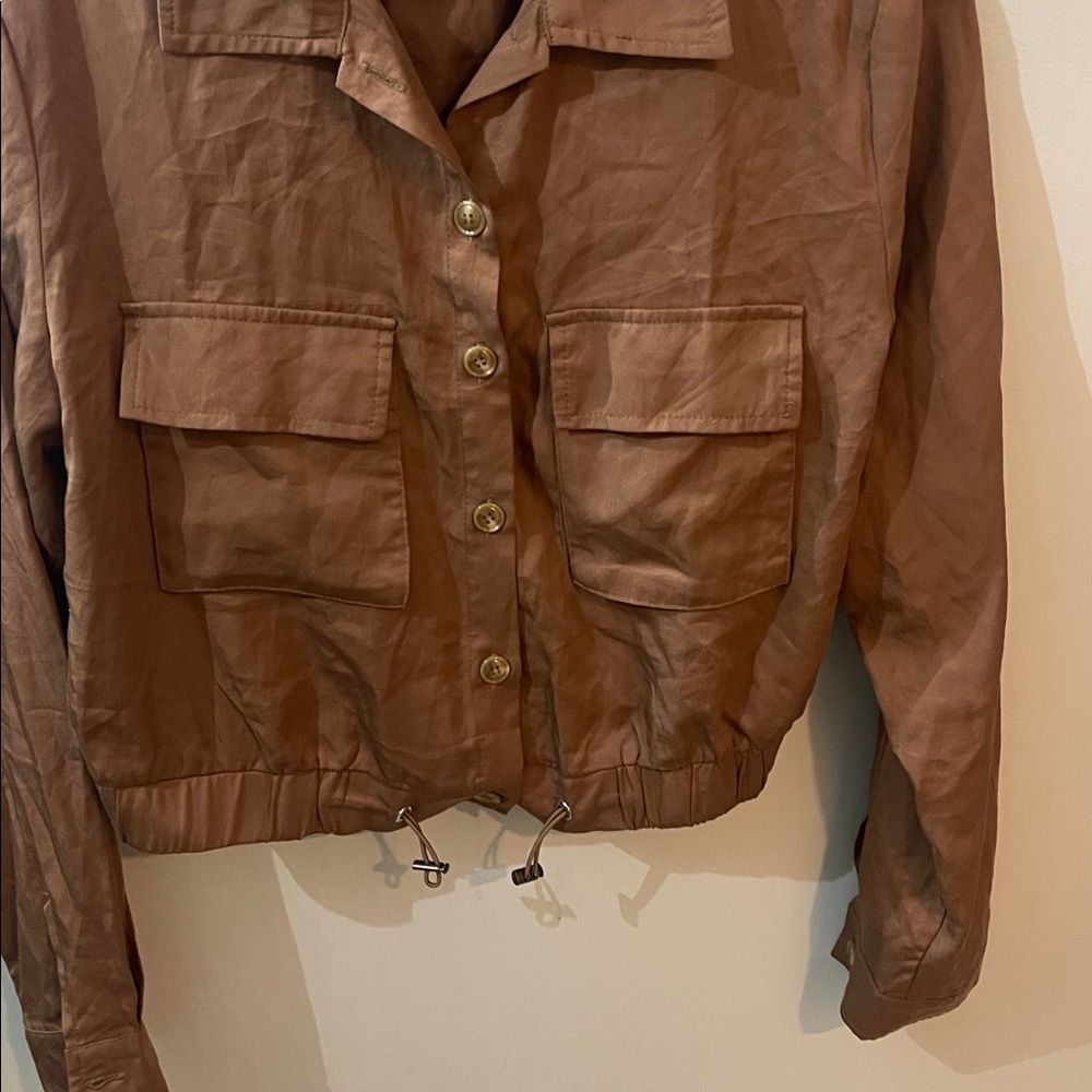 Lulus Small Brown Button Down Shacket Bobber Carg… - image 3